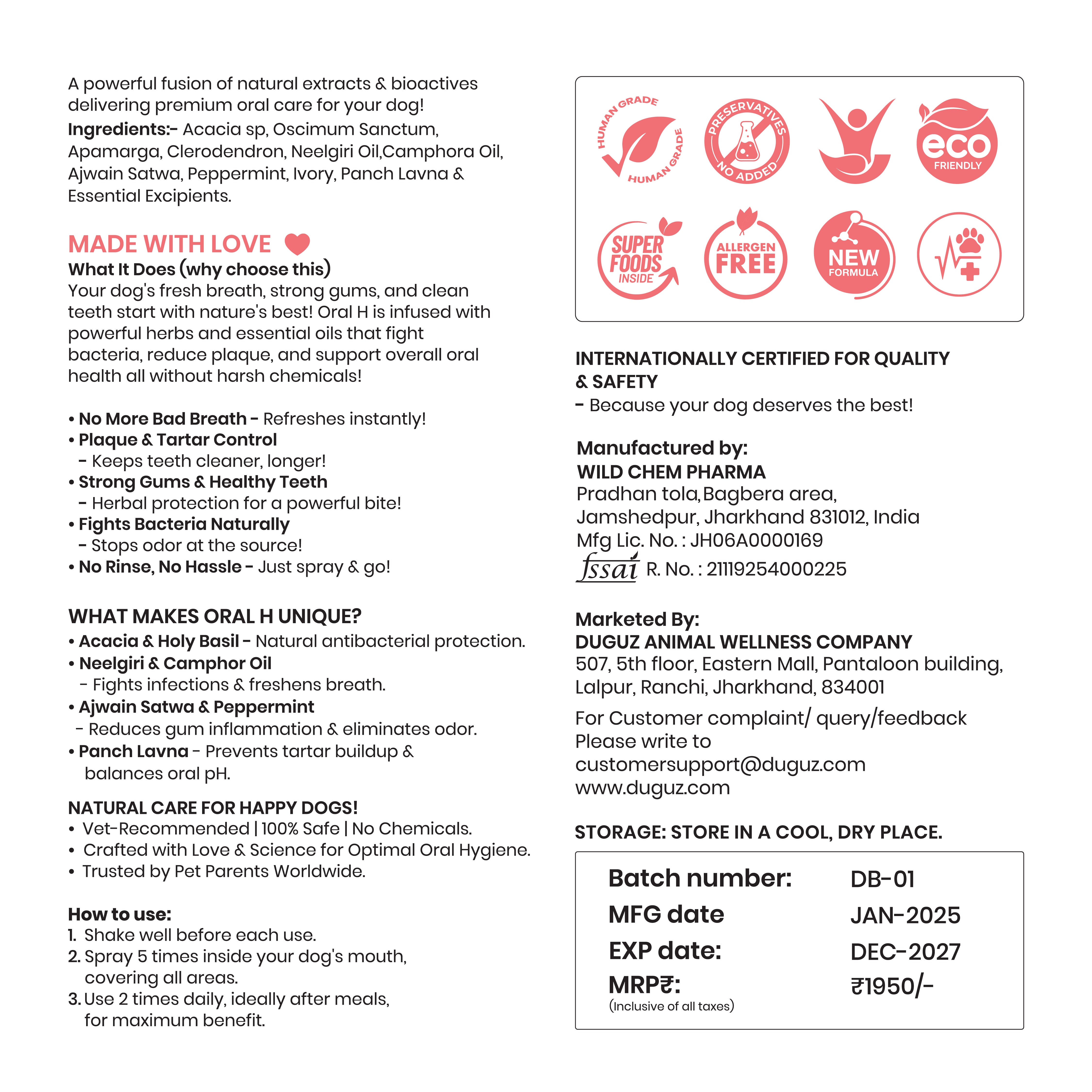 ORAL H SPRAY – 100ml